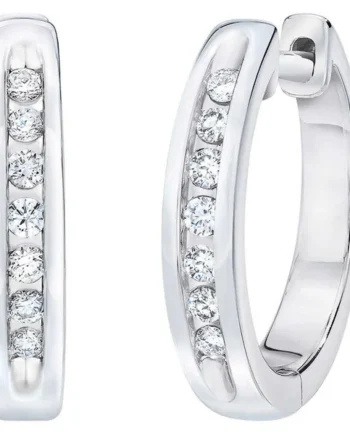 0.12ctw Round Brilliant Cut Diamond Hoop Earrings,14ct White Gold