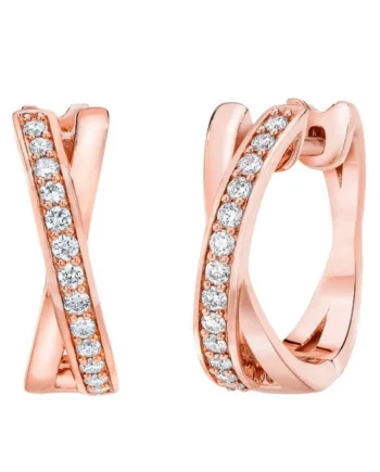 0.25ctw Cross Hoop Diamond Earrings, 14ct Rose Gold