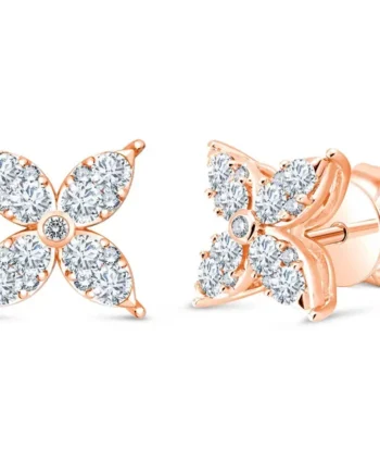 0.90ctw Round Brilliant Cut Diamond Flower Stud Earrings, 14ct Rose Gold
