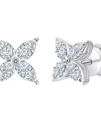 0.90ctw Round Brilliant Cut Diamond Flower Stud Earrings, 14ct White Gold
