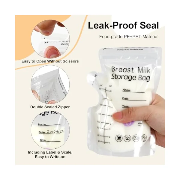 100 Breast Milk Storage Bag 250ml BPA-Free Milk Storage Bags Breastfeeding | 8oz Breastmilk Storage Bag Temp-Sensing Milk Bags Breastfeeding with Pour Spout No-Leak Freezer Presterilized for Breast Milk