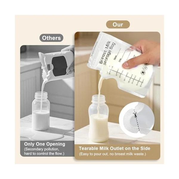 100 Breast Milk Storage Bag 250ml BPA-Free Milk Storage Bags Breastfeeding | 8oz Breastmilk Storage Bag Temp-Sensing Milk Bags Breastfeeding with Pour Spout No-Leak Freezer Presterilized for Breast Milk