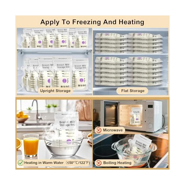 100 Breast Milk Storage Bag 250ml BPA-Free Milk Storage Bags Breastfeeding | 8oz Breastmilk Storage Bag Temp-Sensing Milk Bags Breastfeeding with Pour Spout No-Leak Freezer Presterilized for Breast Milk