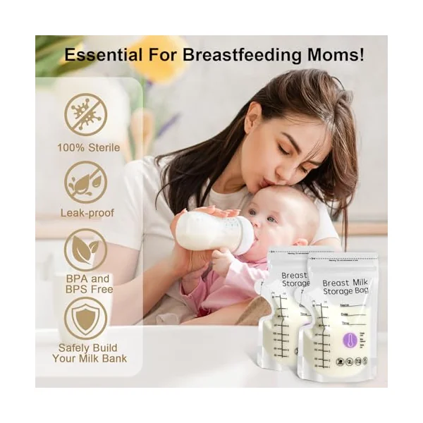 100 Breast Milk Storage Bag 250ml BPA-Free Milk Storage Bags Breastfeeding | 8oz Breastmilk Storage Bag Temp-Sensing Milk Bags Breastfeeding with Pour Spout No-Leak Freezer Presterilized for Breast Milk