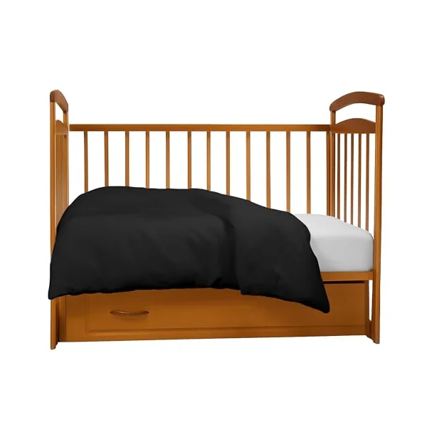 100% Brushed Cotton Cot Duvet Cover – Soft Thermal Flannelette Baby Bed Duvet Cover – Breathable & Hypoallergenic Warm Comforter – Winter Bedding Baby Quilt Cover (Black, Cot)