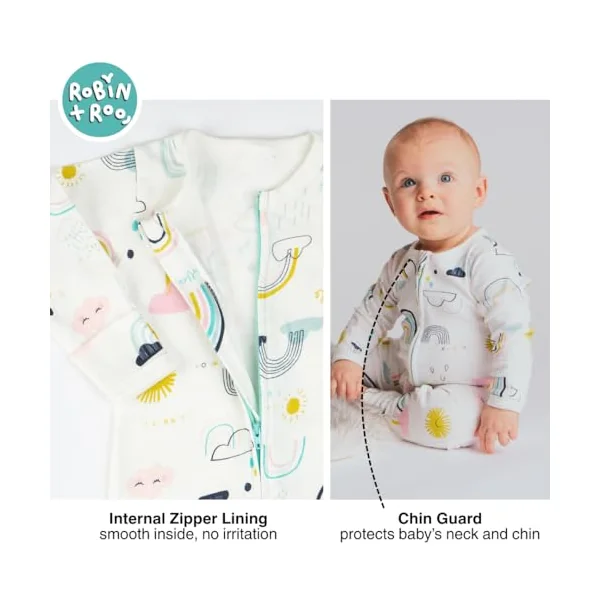 100% Cotton, Two-Way Zipper Baby Sleepsuit for Boys and Girls, Footless with Fold Over Cuffs on Hands and Feet