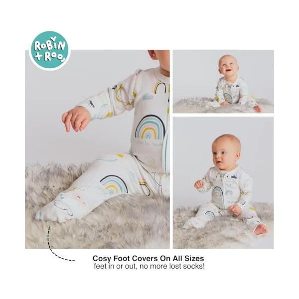 100% Cotton, Two-Way Zipper Baby Sleepsuit for Boys and Girls, Footless with Fold Over Cuffs on Hands and Feet