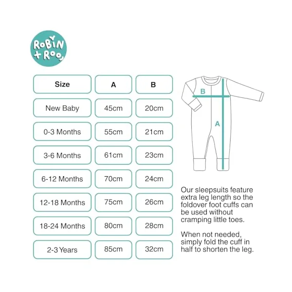 100% Cotton, Two-Way Zipper Baby Sleepsuit for Boys and Girls, Footless with Fold Over Cuffs on Hands and Feet