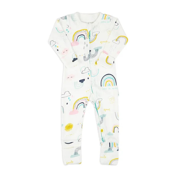 100% Cotton, Two-Way Zipper Baby Sleepsuit for Boys and Girls, Footless with Fold Over Cuffs on Hands and Feet