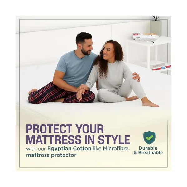 100% Egyptian Cotton Satin Look Like Mattress Protector - Hotel Quality Quilted Cover Extra Deep 30cm Skirt - Anti-Allergy Bed Fitted Topper - Breathable Mattress Pad (King) White