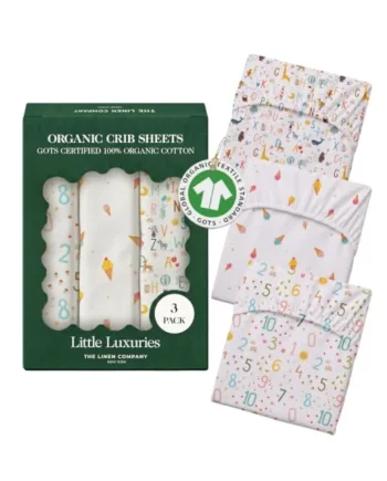 100% Organic Cotton Cot Bed Sheets, 70 x 140 cm, Little Learners, 3-Pack | GOTS Certified, Soft Fitted Sheets for Mini Mattress & Pack n Play, 6" Deep Pocket with Secure Elastic Fit, boys & girls