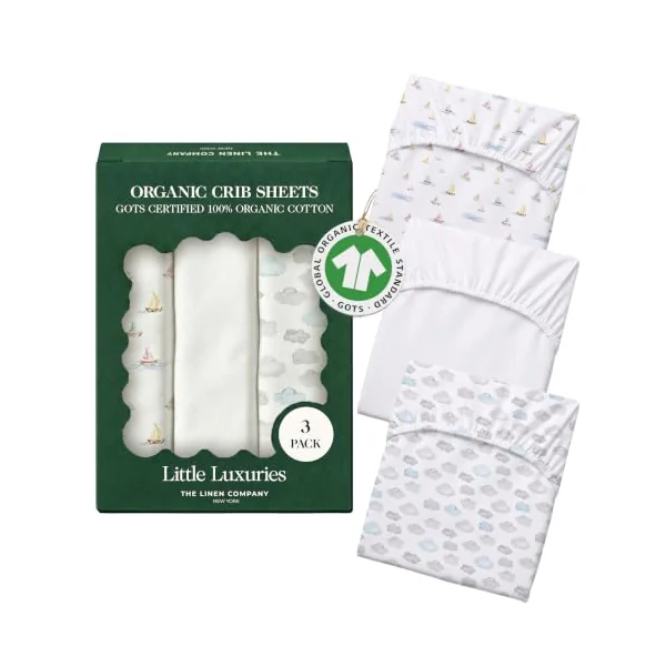 100% Organic Cotton Cot Bed Sheets, 70 x 140 cm, Watercolors, 3-Pack | GOTS Certified, Soft Fitted Sheets for Mini Mattress & Pack n Play, 6" Deep Pocket with Secure Elastic Fit, boys & girls