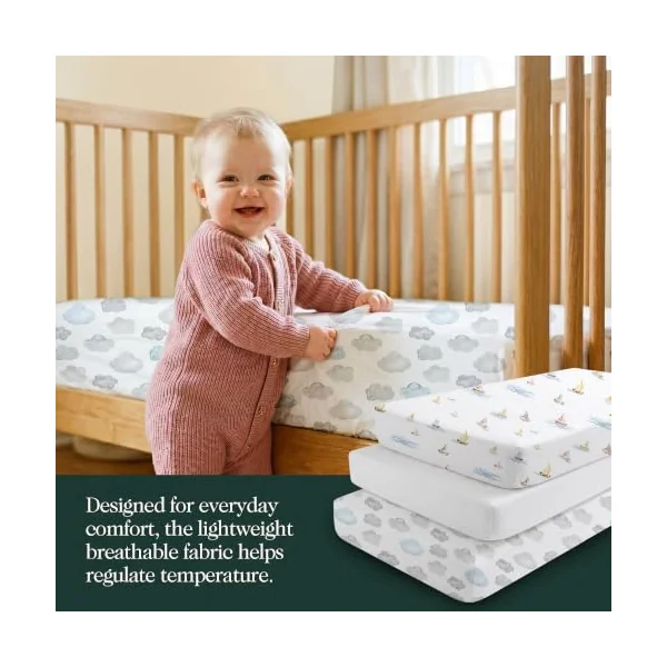 100% Organic Cotton Cot Bed Sheets, 70 x 140 cm, Watercolors, 3-Pack | GOTS Certified, Soft Fitted Sheets for Mini Mattress & Pack n Play, 6" Deep Pocket with Secure Elastic Fit, boys & girls
