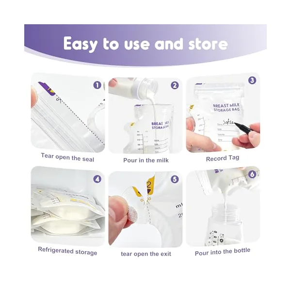 100 Pcs Breast Milk Storage Bag 250ml with a Black Marker | No Leak Milk Storage Bags, Store Flat or Stand, Pre-sterilised, BPA Free Breastmilk Storage Bag with Pour Spout for Freezer