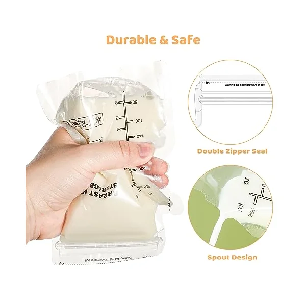100 Pcs Breast Milk Storage Bags, 250ml Disposable Milk Storage Bags | Double Zip Seal, Leakproof, Easy-Pour Spout, Self-Standing Base, Freezer Safe, with Measurement Scale and Label Area
