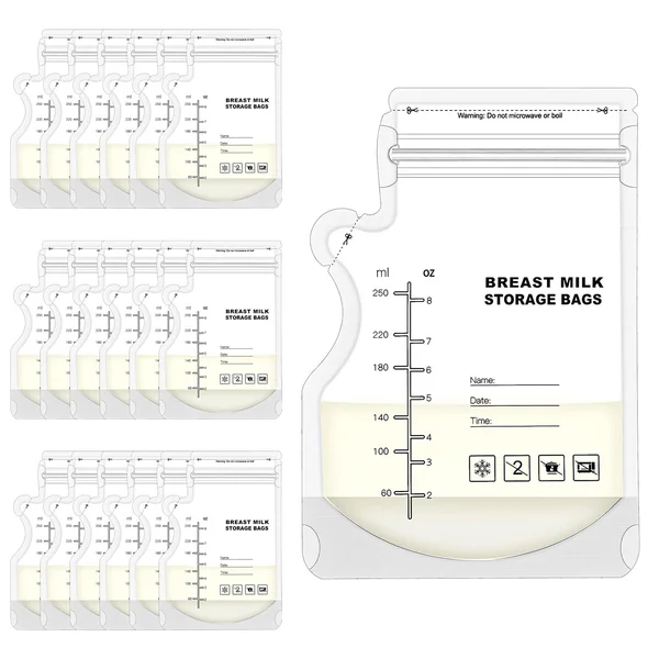100 Pcs Breast Milk Storage Bags, 250ml Disposable Milk Storage Bags | Double Zip Seal, Leakproof, Easy-Pour Spout, Self-Standing Base, Freezer Safe, with Measurement Scale and Label Area