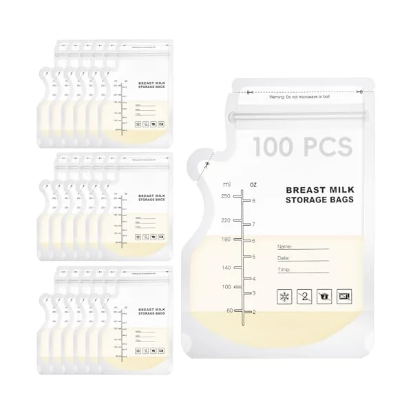 100 Pcs Breast Milk Storage Bags, 250ml Milk Storage Bags for Breastfeeding | BPA & BPS Free Breastmilk Storage Bag Sterile Breast Milk Freezer Bags Pre-sterilised Breast Milk Pouches & Containers