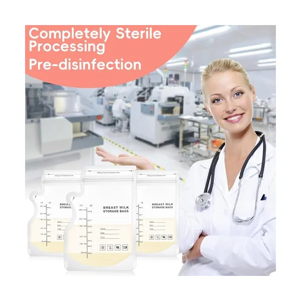 100 Pcs Breast Milk Storage Bags, 250ml Milk Storage Bags for Breastfeeding | BPA & BPS Free Breastmilk Storage Bag Sterile Breast Milk Freezer Bags Pre-sterilised Breast Milk Pouches & Containers