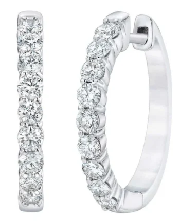 1.00ctw Round Brilliant Cut Diamond Hoop Earrings, 14ct White Gold