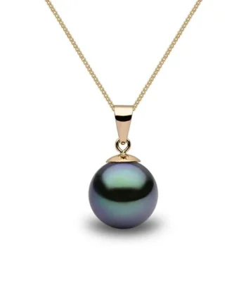 10-10.5mm Cultured Freshwater Black Pearl Pendant, 18ct Yellow Gold