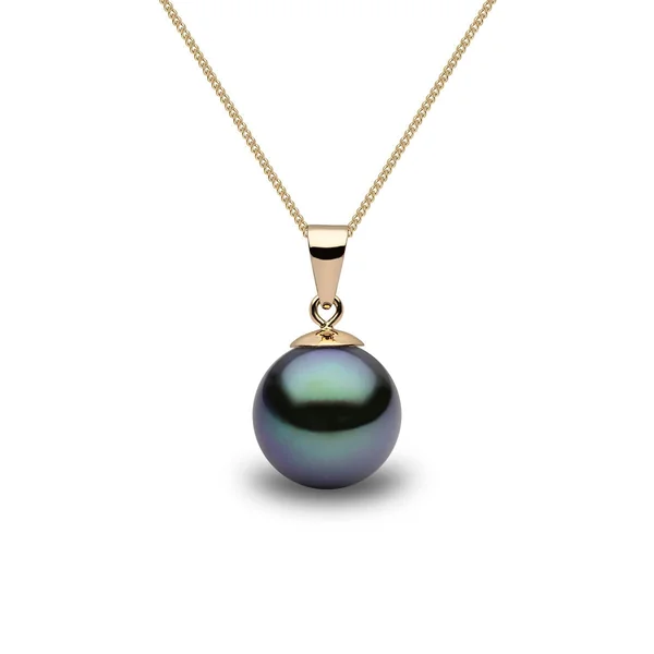 10-10.5mm Cultured Freshwater Black Pearl Pendant, 18ct Yellow Gold