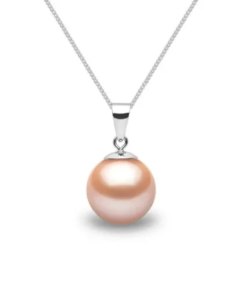 10-10.5mm Cultured Freshwater Peach Pearl Pendant, 18ct White Gold