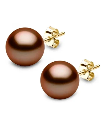 10-11mm Treated Tahitian Chocolate Brown Pearl Stud Earrings, 18ct Yellow Gold