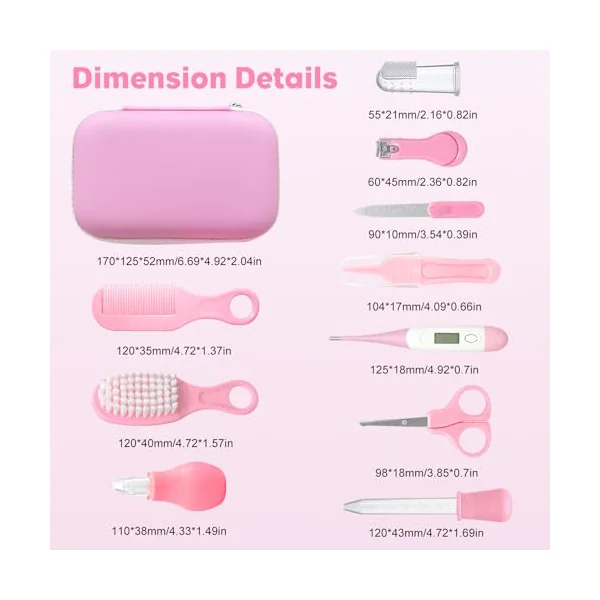 10 Pcs 10-in-1 Baby Healthcare and Grooming Kit, Baby Grooming Kit Newborn, Baby Essentials for Newborn, Portable Baby Safety Care Set (Pink)