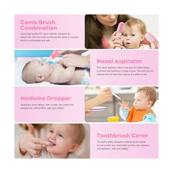 10 Pcs 10-in-1 Baby Healthcare and Grooming Kit, Baby Grooming Kit Newborn, Baby Essentials for Newborn, Portable Baby Safety Care Set (Pink)