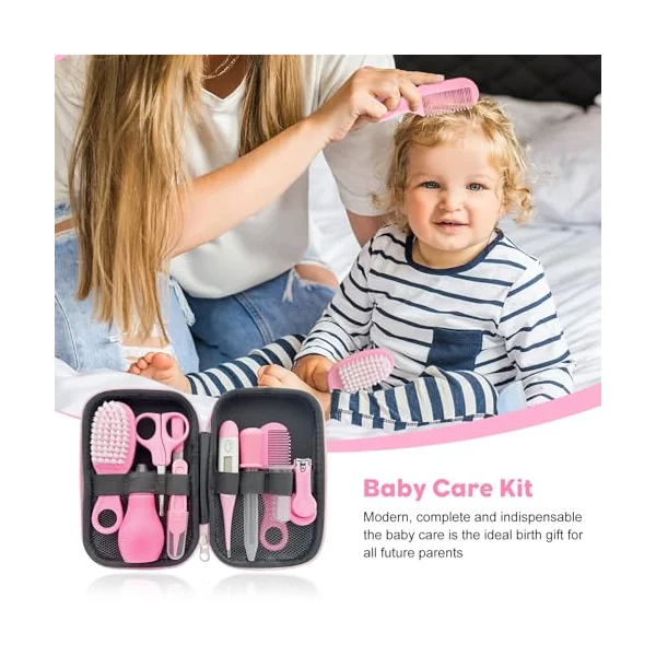 10 Pcs 10-in-1 Baby Healthcare and Grooming Kit, Baby Grooming Kit Newborn, Baby Essentials for Newborn, Portable Baby Safety Care Set (Pink)