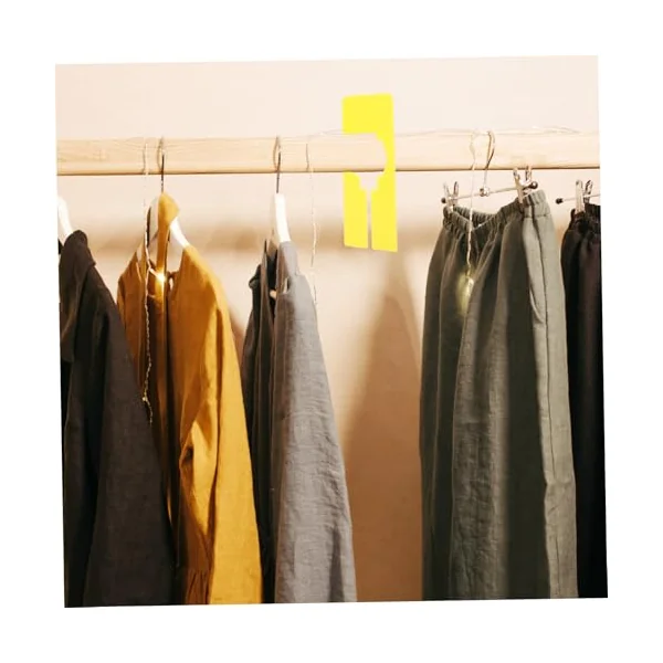 10pcs Yellow Plastic Closet Rack Dividers for Clothing Storage, Not Easy to Break, Fit Most Square, Rectangular Or round Tubes, for Nursery and Store Wardrobe Organisation
