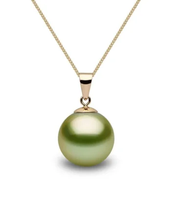 11-12mm Treated Tahitian Pistachio Green Pearl Pendant, 18ct Yellow Gold