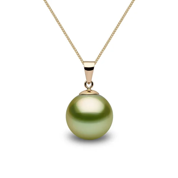11-12mm Treated Tahitian Pistachio Green Pearl Pendant, 18ct Yellow Gold