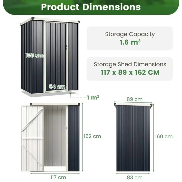 117 x 89 cm Metal Outdoor Storage Shed for Bike Garbage