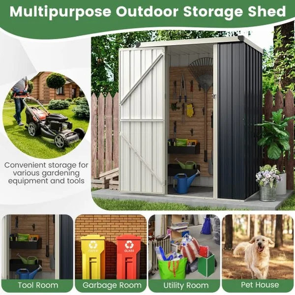 117 x 89 cm Metal Outdoor Storage Shed for Bike Garbage