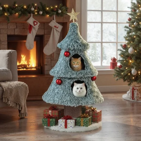 123 cm Christmas Cat Tree Modern Cat Tower with 2 Large Condos