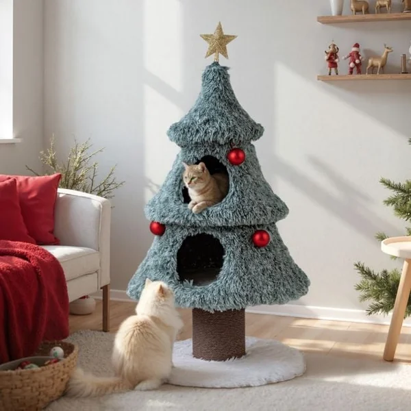 123 cm Christmas Cat Tree Modern Cat Tower with 2 Large Condos