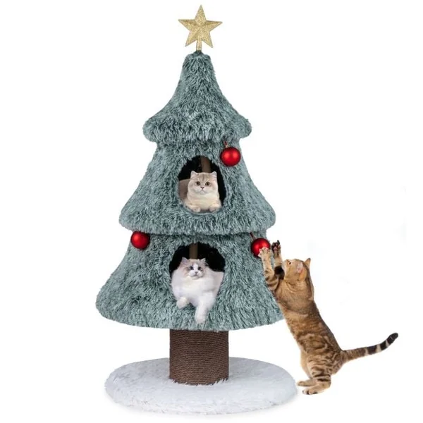 123 cm Christmas Cat Tree Modern Cat Tower with 2 Large Condos