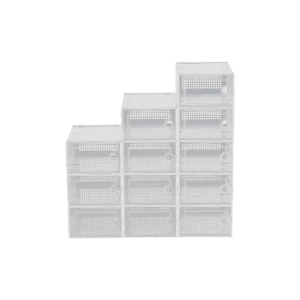 12 Pack White Stackable Clear Plastic Shoe Storage Boxes with Ventilation Holes