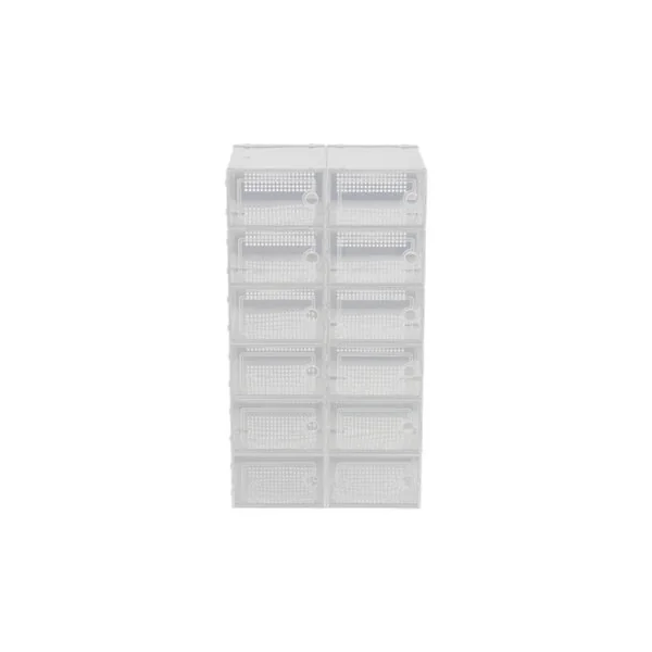 12 Pack White Stackable Clear Plastic Shoe Storage Boxes with Ventilation Holes