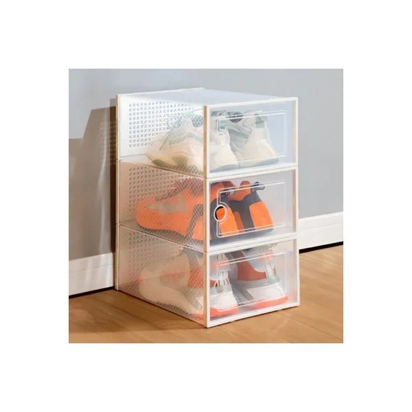 12 Pcs White Stackable and Foldable Plastic Transparent Shoe Storage Cabinets