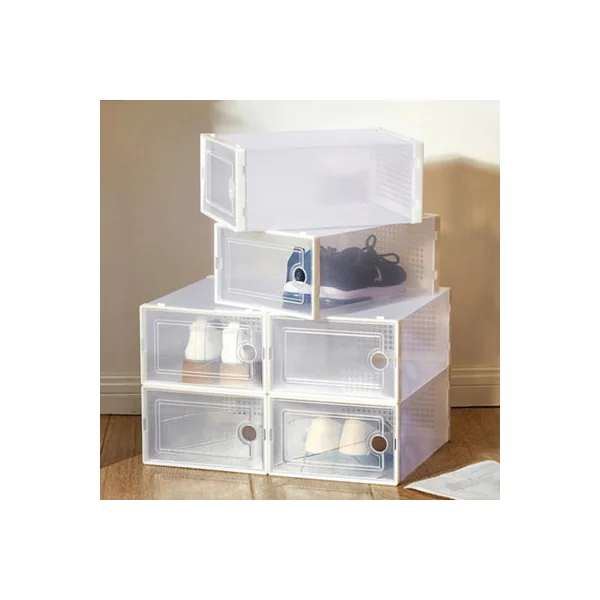 12 Pcs White Stackable and Foldable Plastic Transparent Shoe Storage Cabinets