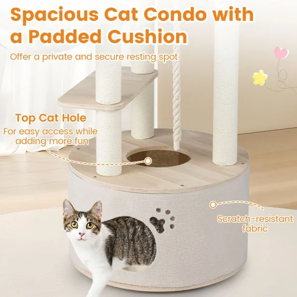 141cm Tall Wooden Cat Tree for Indoor Cats Solid Plywood Multi-Level Kitten Tower