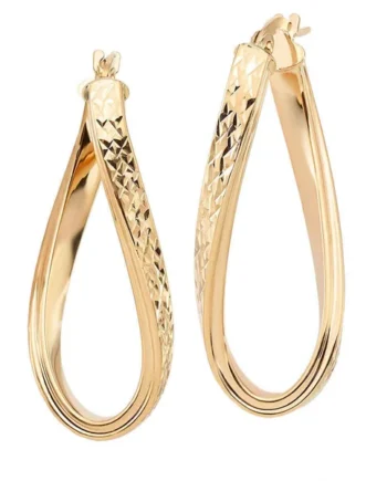 14ct Yellow Gold Twisted Oval Hoop Earrings