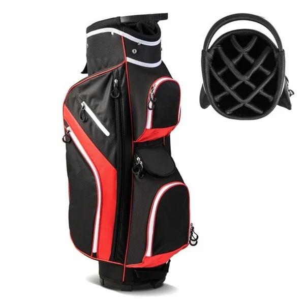 14-Way Golf Cart Bag with 9 Zippered Pockets and Cooler Bag