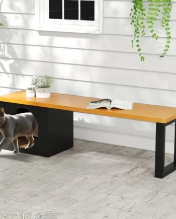 150 CM 3-Person Long Outdoor Metal Bench with Cat House and Scratching Pad