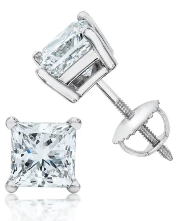 1.50ctw Princess Cut Diamond Stud Earrings, Platinum