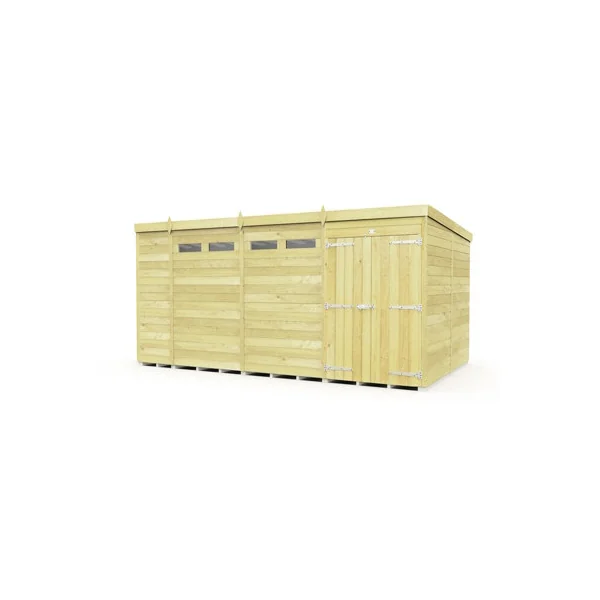 15 x 8 Feet Pent Security Shed - Double Door - Wood - L231 x W454 x H201 cm