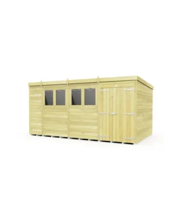 15 x 8 Feet Pent Shed - Double Door With Windows - Wood - L231 x W454 x H201 cm