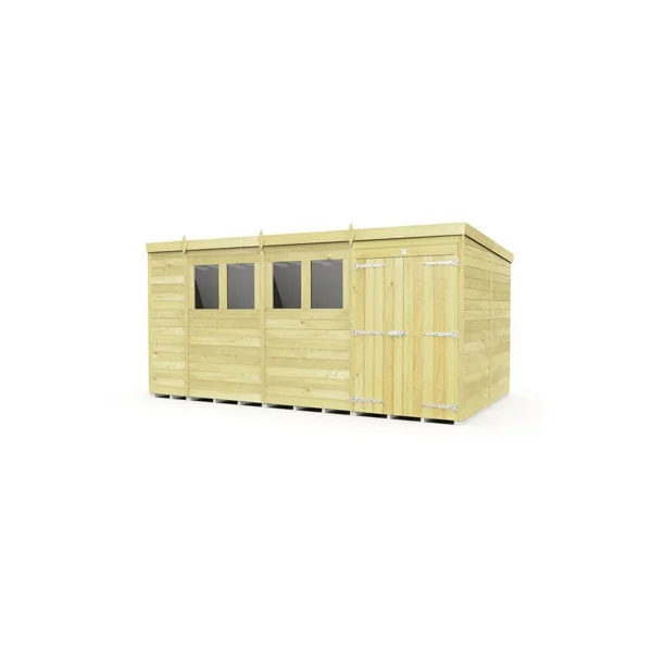 15 x 8 Feet Pent Shed - Double Door With Windows - Wood - L231 x W454 x H201 cm